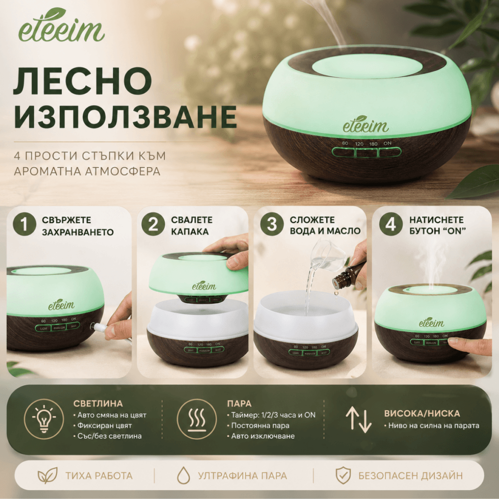 Арома дифузер с етерични масла ETERIM Elegance 300 тъмно