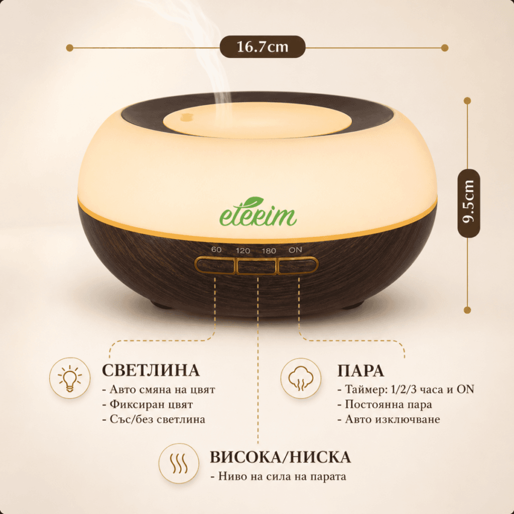 Арома дифузер с етерични масла ETERIM Elegance 300 тъмно