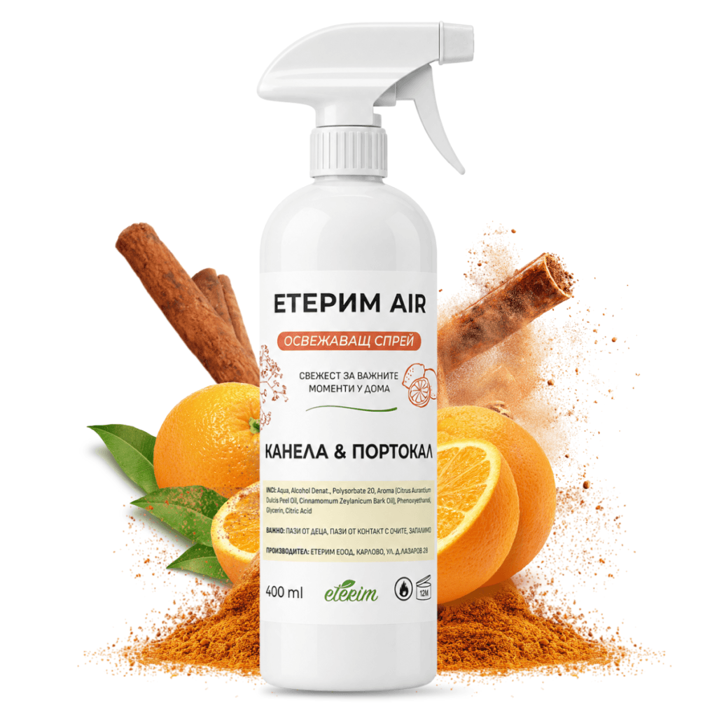 Eterim Air – Ароматерапевтичен освежаващ спрей с Портокал и Канела, 400 ml заглавна