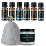 Комплект за СПА! Вълнена шапка, Ментолови кристали и 6 етерични масла за САУНА