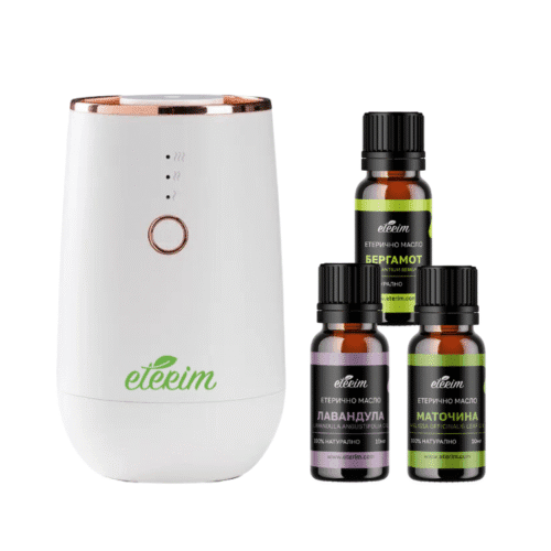 Дифузер ЕТЕРИМ Comfort + 3 Етерични масла (Бергамот, Лавандула, Маточина)