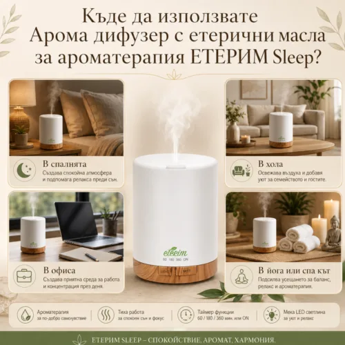 Арома дифузер с етерични масла за ароматерапия ЕТЕРИМ Sleep