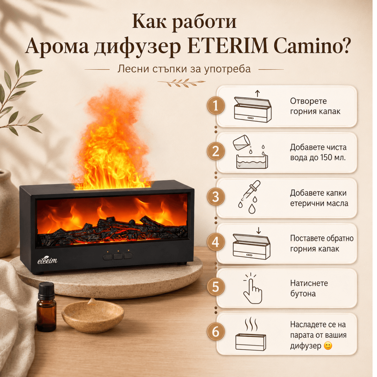 Арома дифузер за етерични масла ETERIM Camino